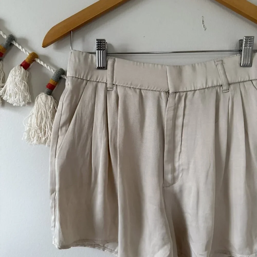 Zara Silky Pleated Relaxed Shorts Neutral Shabby Chic Coquette Feminine S